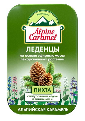 Альпийская карамель детская с натуральным медом и витамином С вкус пихты леденцы 3,3г жест. кор. 53г БАД
