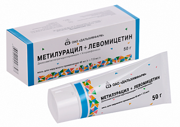 Метилурацил+Левомицетин, мазь для наружного применения 40 мг/г+7.5 мг/г, туба 50г