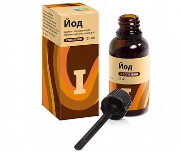 Йод, раствор спиртовой 5%, 25мл крышка-лопатка