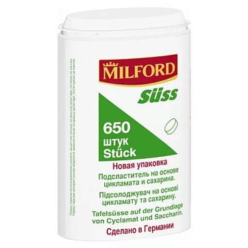Milford (Милфорд) заменитель сахара Зюсс, таблетки, 650 шт