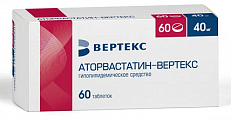 Купить аторвастатин-вертекс, таблетки покрытые пленочной оболочкой 40мг, 60 шт в Нижнем Новгороде