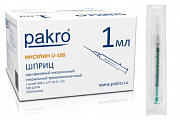 Шприц инсулиновый 3-х компонентный c иглой 0,3x13 1мл u-100 pakromedical 100 шт