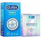 Durex (Дюрекс) набор: презервативы Classic, 12шт + Invisible Extra Lube, 3шт