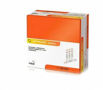 Артикаин ИНИБСА, раствор для инъекций 40мг+0,01мг/мл, картриджи 1,8мл, 100 шт