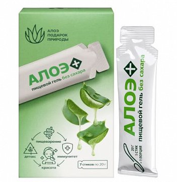 Алтайский нектар Алоэ+, пищевой гель без сахара, стик 20мл, 7 шт БАД