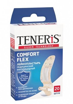 Лейкопластырь Teneris Comfort flex медицинский бактерицидный на полимерной основе 7,6х1,9 см, 20 шт