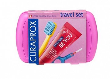 Curaprox (Курапрокс) Набор дорожный розовый бокс: Паста зубная туба 10мл+Щетка зубная ультрамягкая+Ершик межзубный с держателем