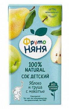 Фрутоняня сок яблоко и груша с мякотью, 500мл