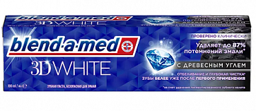 Blend-a-med (Бленд-а-мед) зубная паста 3D Вайт Отбеливание и Глубокая чистка с древесным углем 100мл