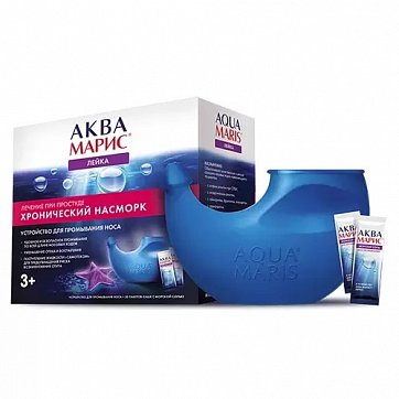 Аква Марис Лейка, устройство для промывания носа при хроническом насморке+Морская соль, саше 30 шт